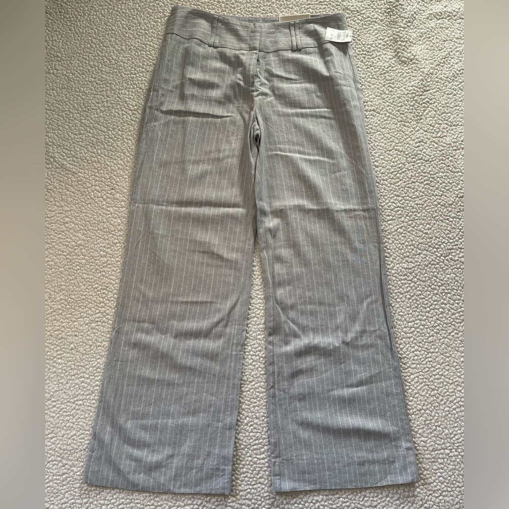NWT Cato Gray White 12‎ Pinstripe Wide Leg Linen Blend Pant